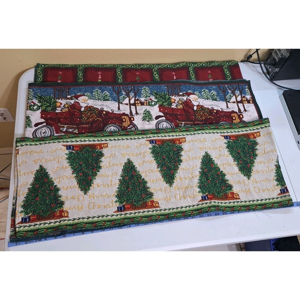 Set of 3 Christmas Table Runners Santa Tree‎ Holiday Tapestry Style 72x12